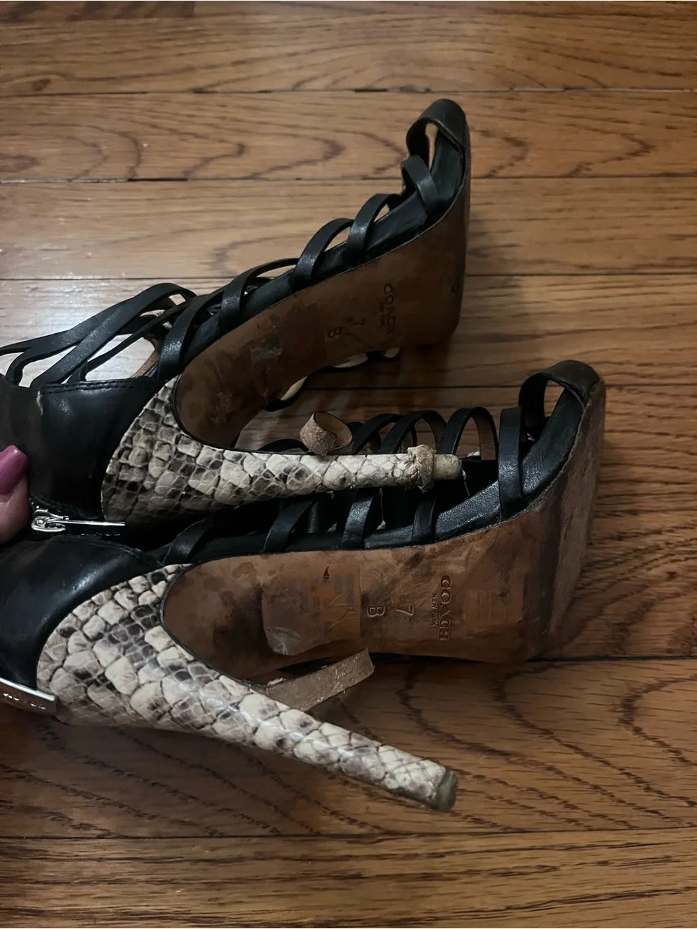 Well worn Coach Black Strappy Cage High Heel Sandals
